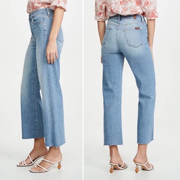 7 for All Mankind | Alexa High Waist Ankle Wide Leg Jeans Raw Hem Mercer Blue 29 - Picture 1 of 10